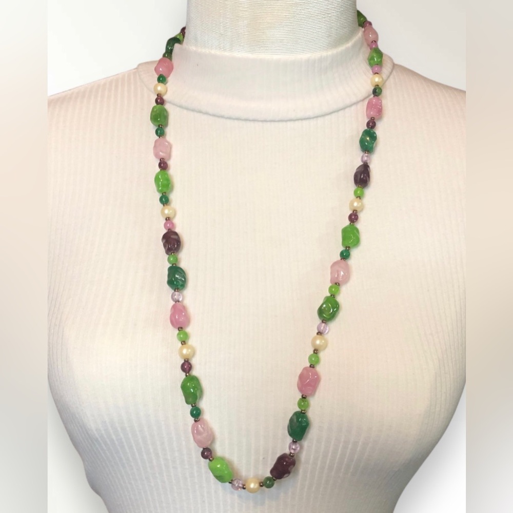 Vintage Multicolor Stone And Faux Pearl Beaded Necklace
